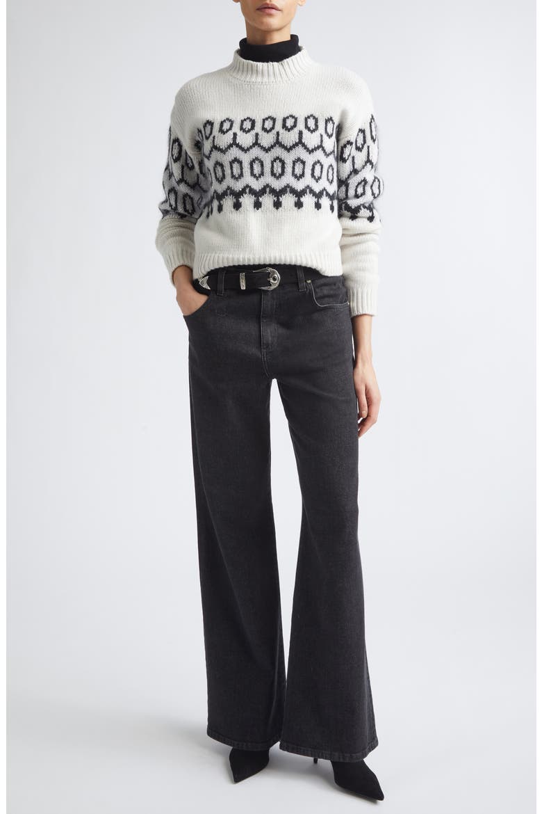 Mock Neck Wool Blend Sweater, Alternate, color, 22-75 BLK LT PRL GRY