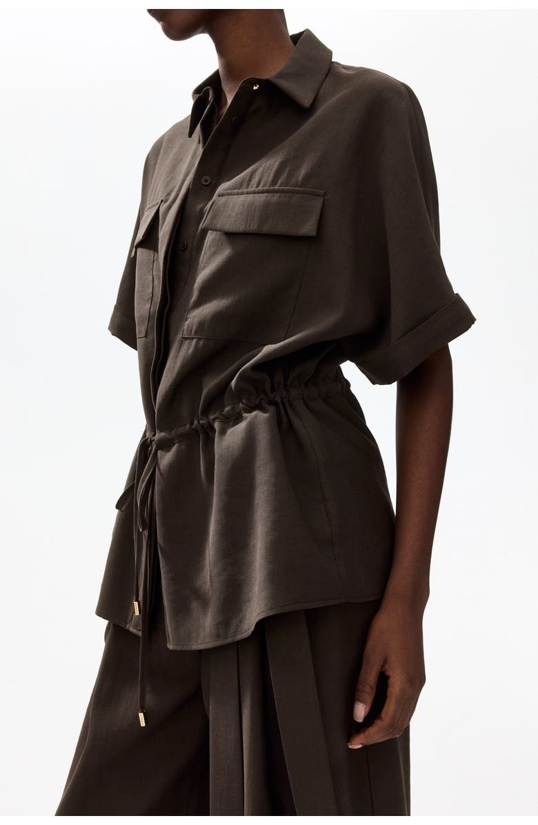 H&M Drawstring-detail Twill Top, Alternate, color, Dark Brown