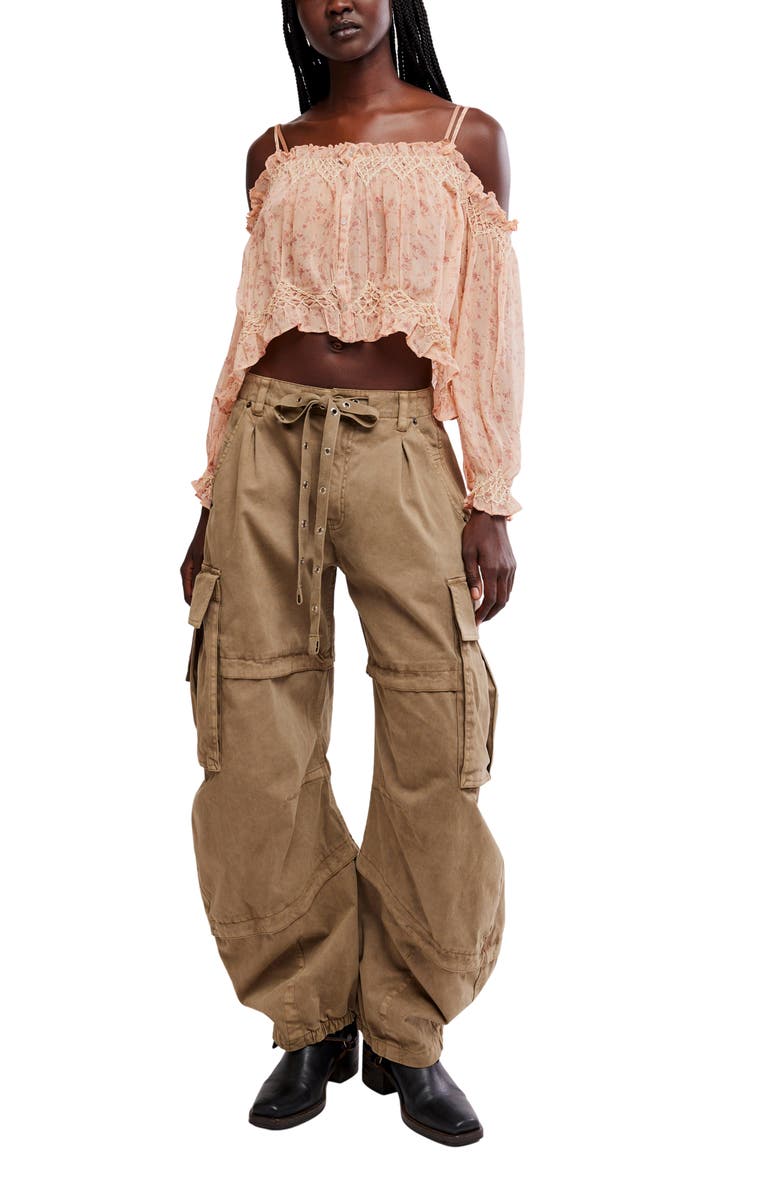 Free People Marlow Cold Shoulder Button-Up Top, Alternate, color, Pink Combo