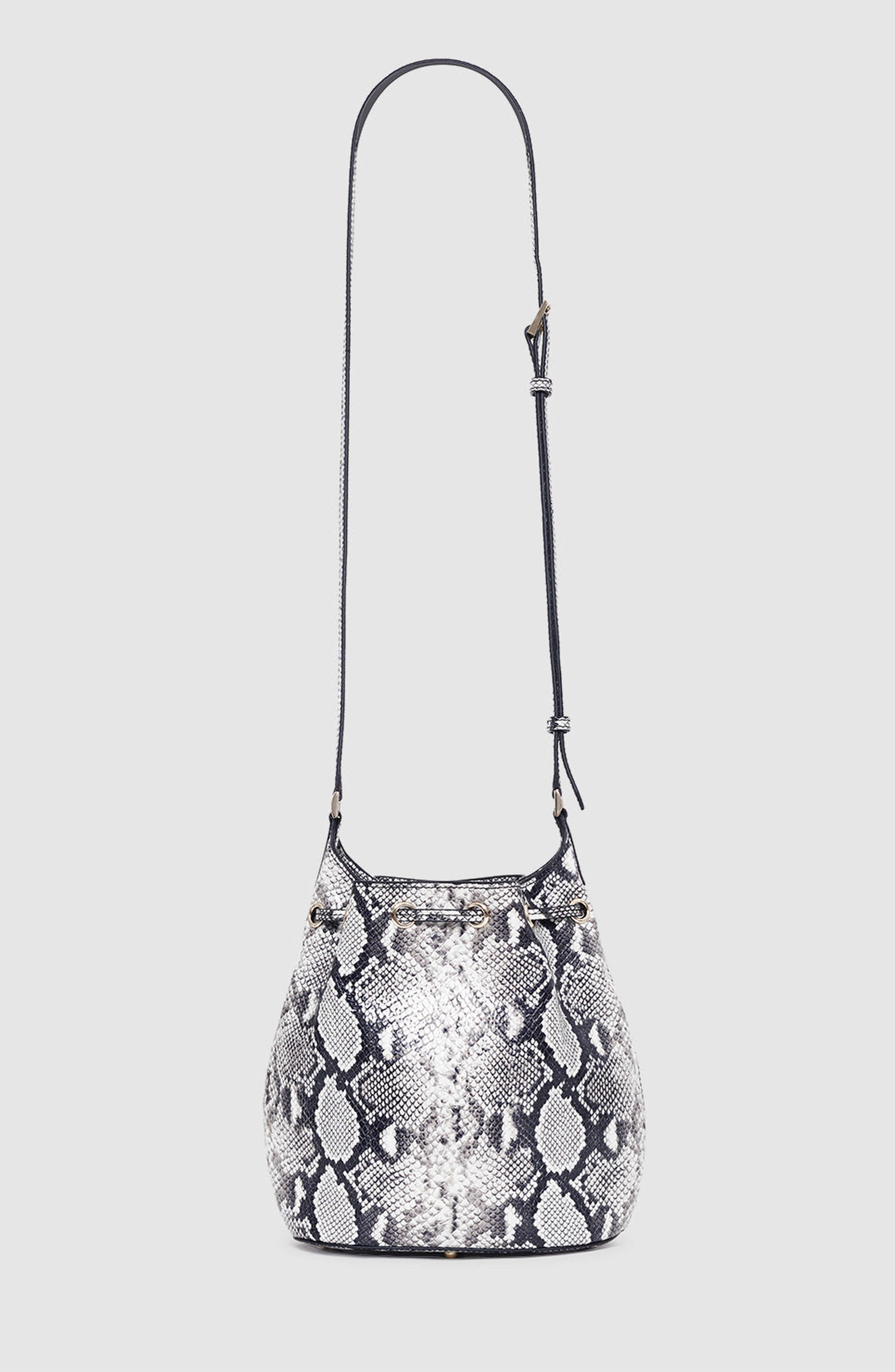 ANINE BING Mini Alana Bucket Bag, Alternate, color, Black / White Python
