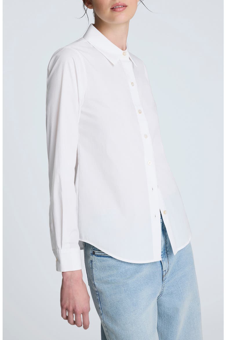 Shaped Cotton Blend Button-Up Shirt, Alternate, color, PURE WHITE