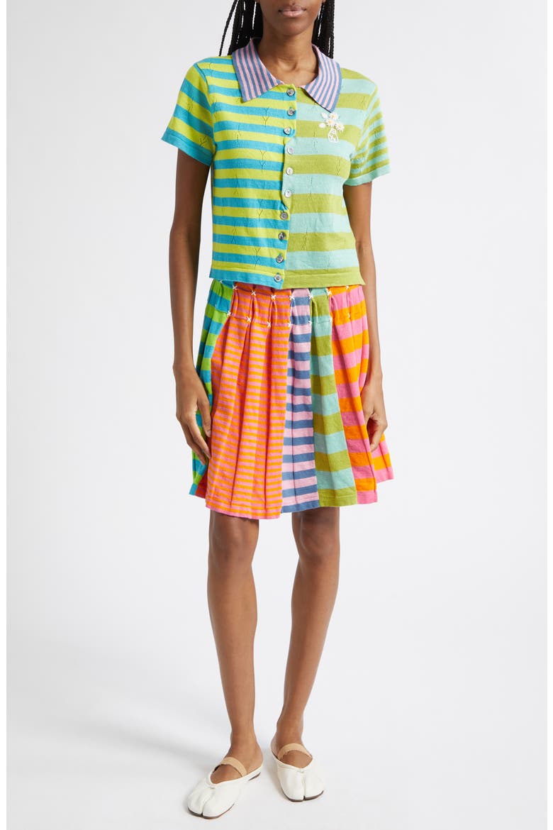 Embroidered Stripe Pleated Linen Blend Sweater Skirt, Alternate, color, CANDY/ ORANGE MULTI