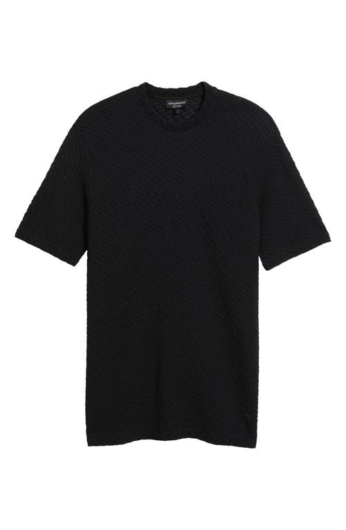 Emporio Armani Knit Jacquard Short Sleeve Sweater In Black