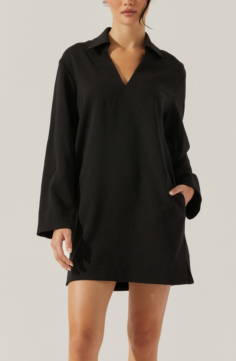 ASTR the Label Collar Long Sleeve Shift Dress, Alternate, color, Black