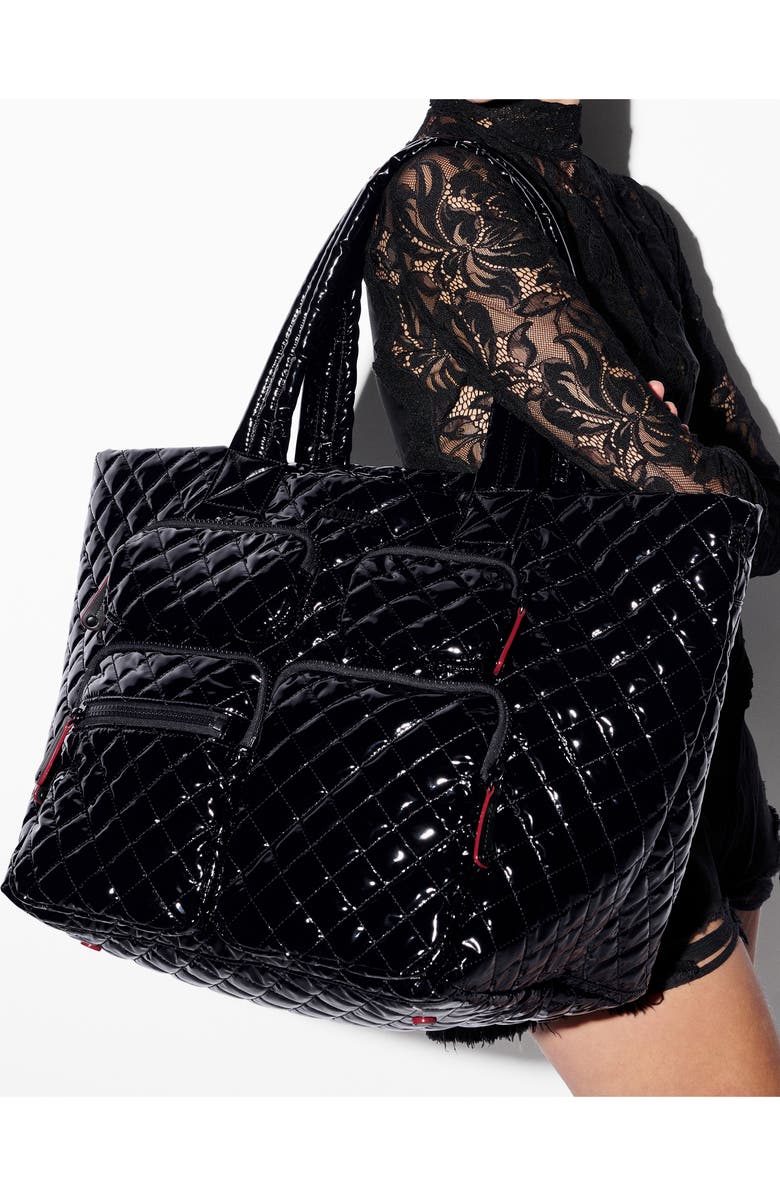 MZ Wallace Large Metro Quilted Nylon Travel Tote, Alternate, color, Black Lacquer
