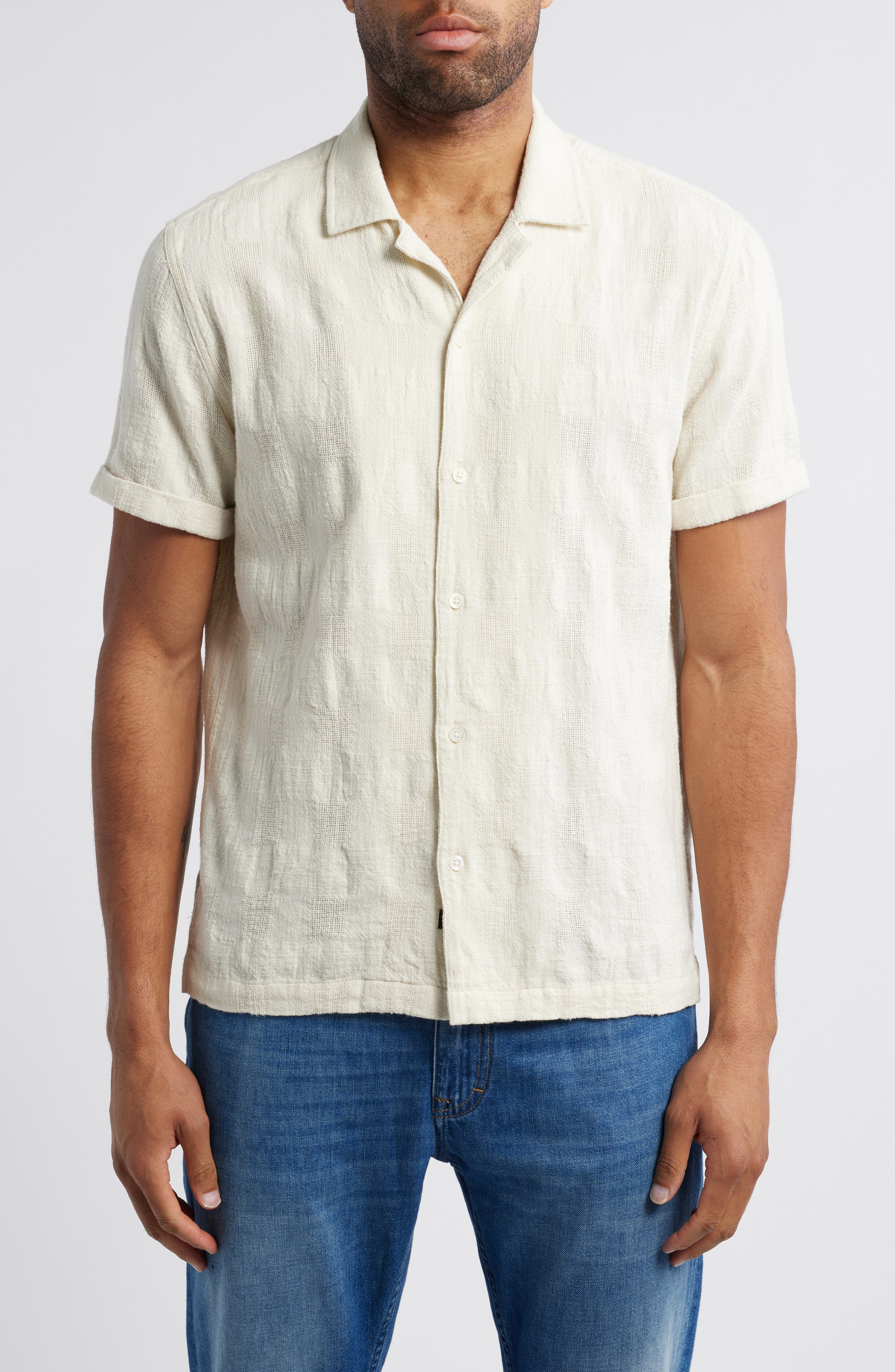 Rails Dresden Relaxed Fit Textured Short Sleeve Cotton Button-Up Shirt in Parchment 