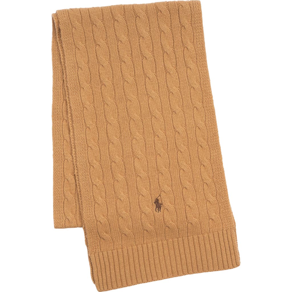 Polo Ralph Lauren Cable Merino Wool Blend Scarf In Brown