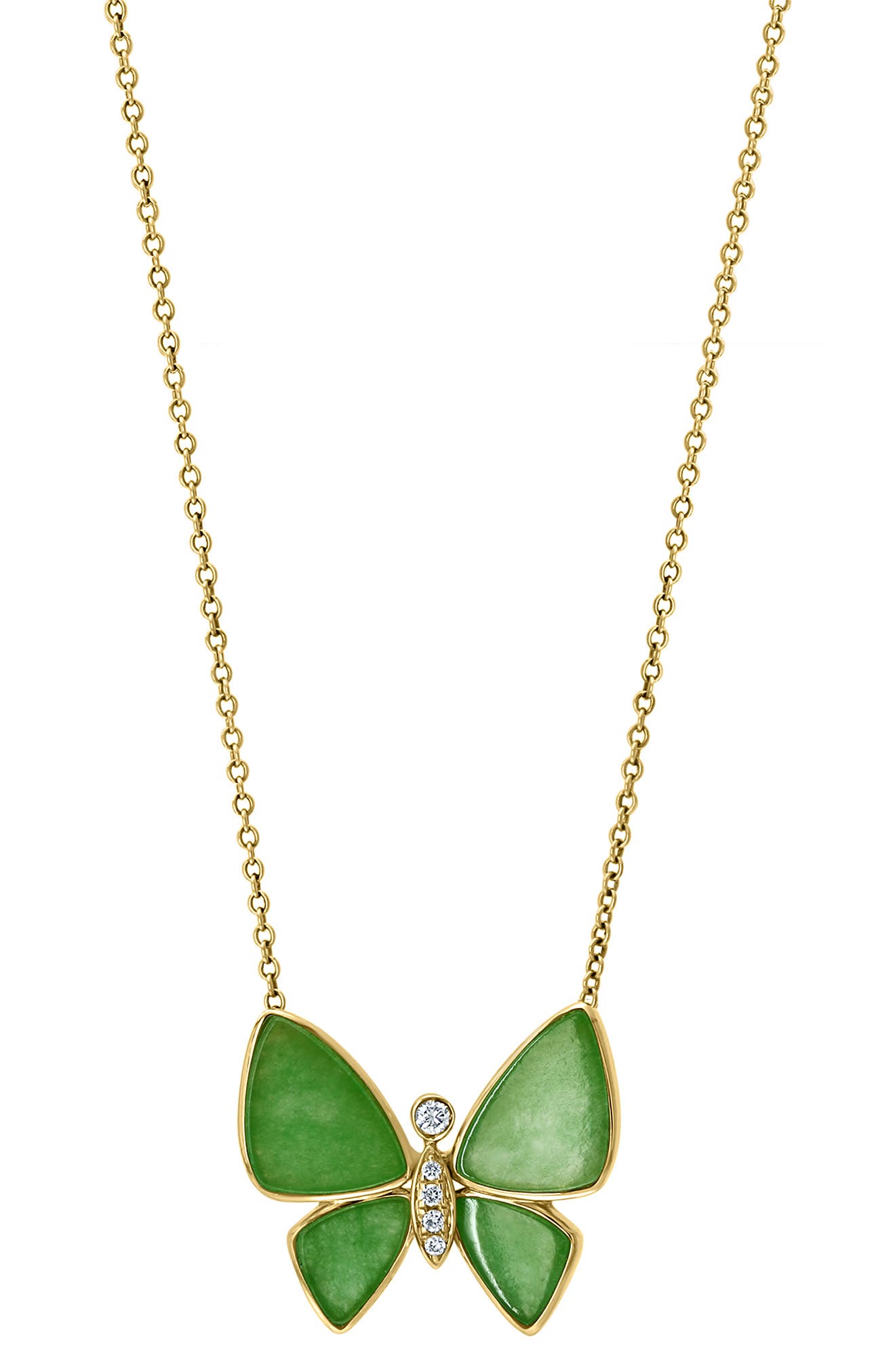EFFY Jade & Diamond Butterfly Pendant Necklace - 0.04ct.