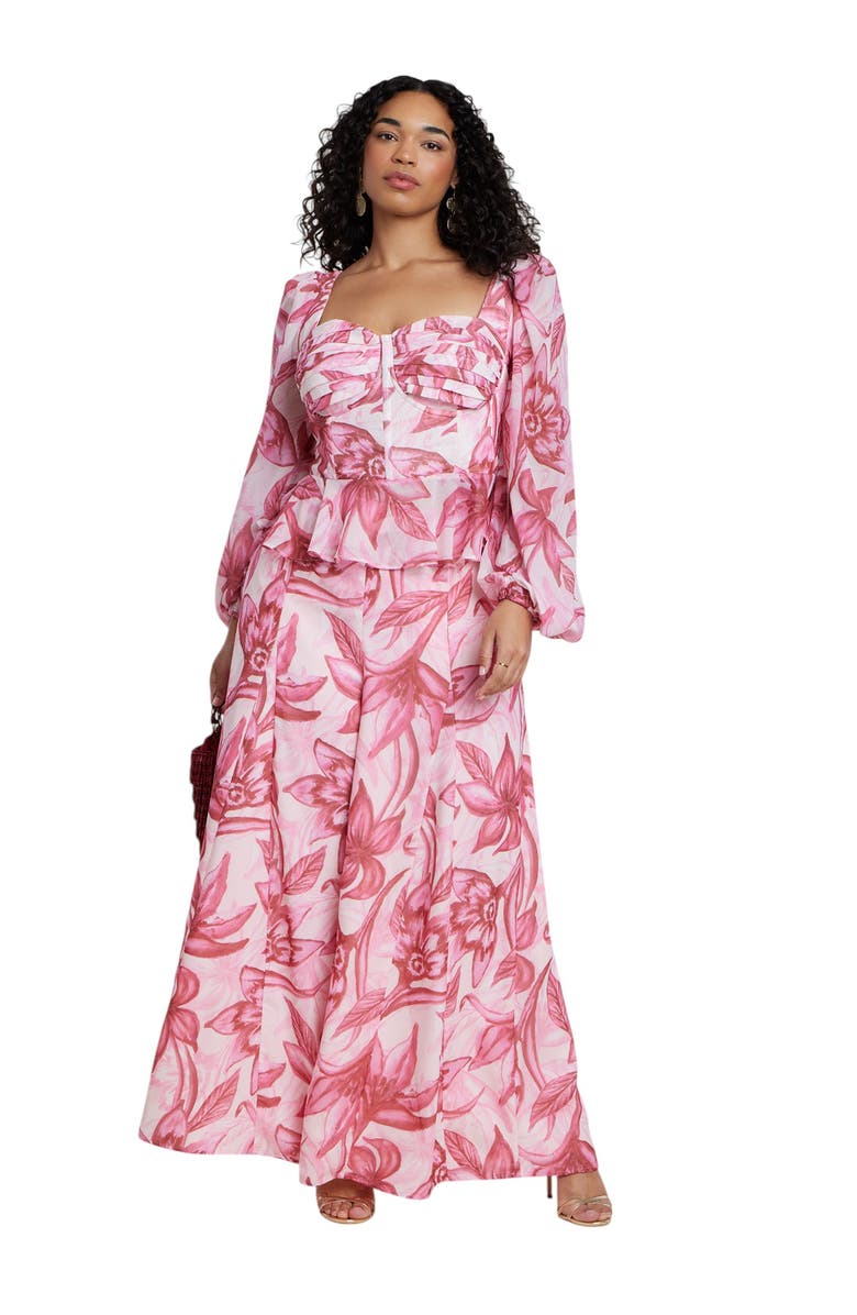 ELOQUII Patbo X Eloquii Wide-Leg Godet Pants, Alternate, color, Saffron Blooms