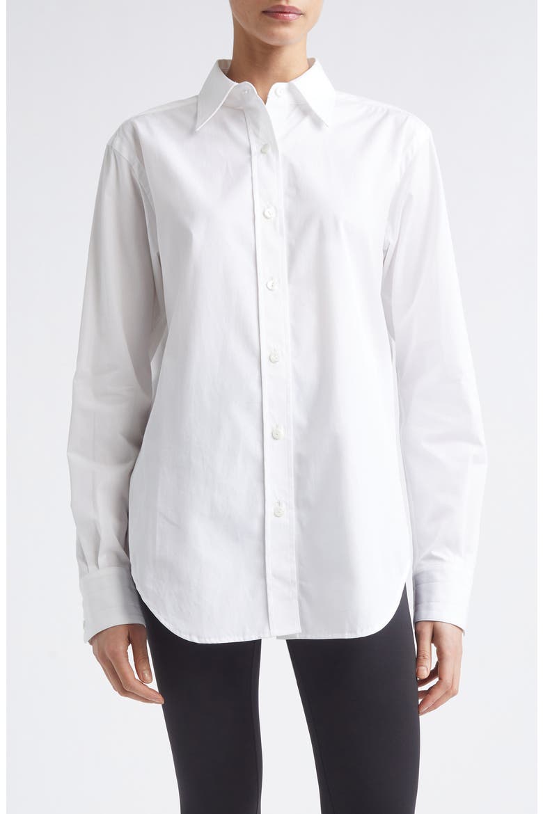 Slim Fit Organic Cotton Tunic Button-Up Shirt, Main, color, WHITE
