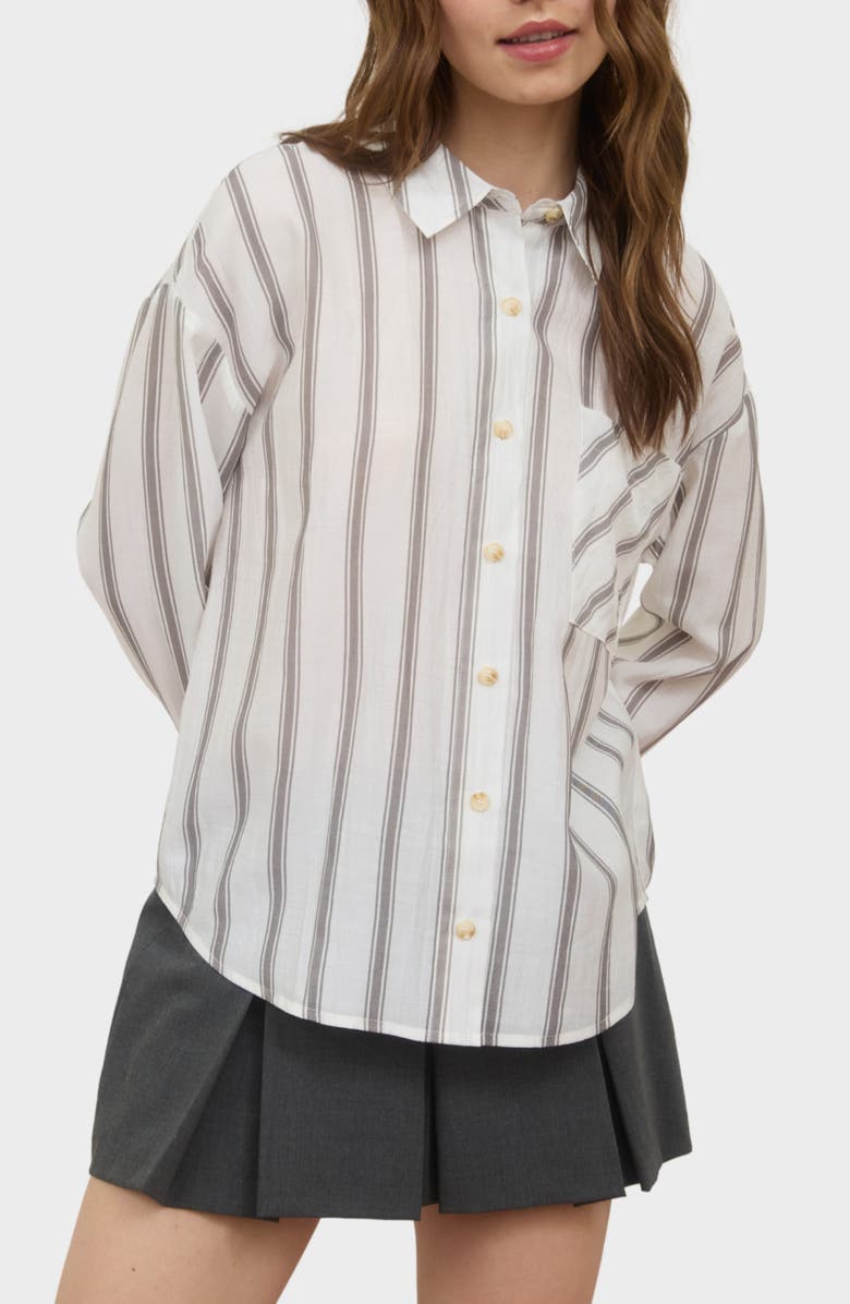 Blu Pepper Button Front Stripe Shirt, Main, color, Ivory