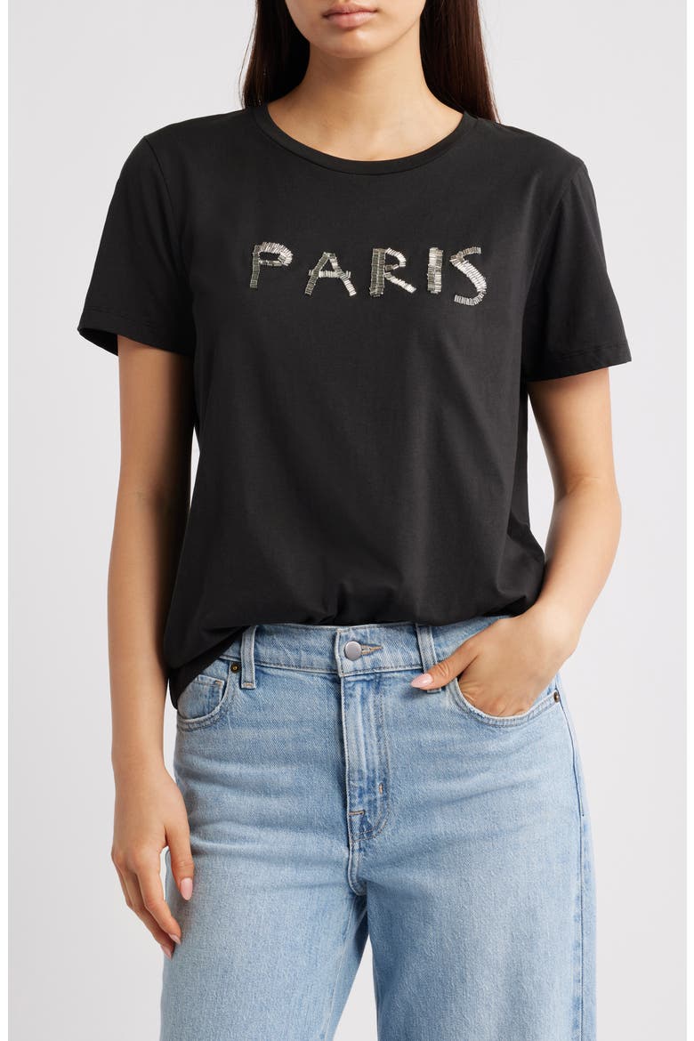 Ihcamino Paris Beaded T-Shirt, Main, color, BLACK
