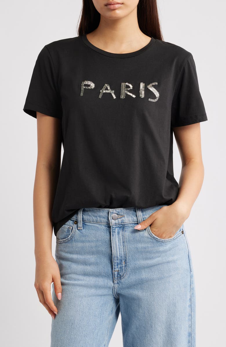 ICHI Ihcamino Paris Beaded T-Shirt, Main, color, Black