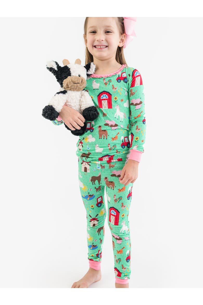 Ruffle Long Sleeve Pajama Set, Signature Rear Ruffles, Alternate, color, Farm Friends