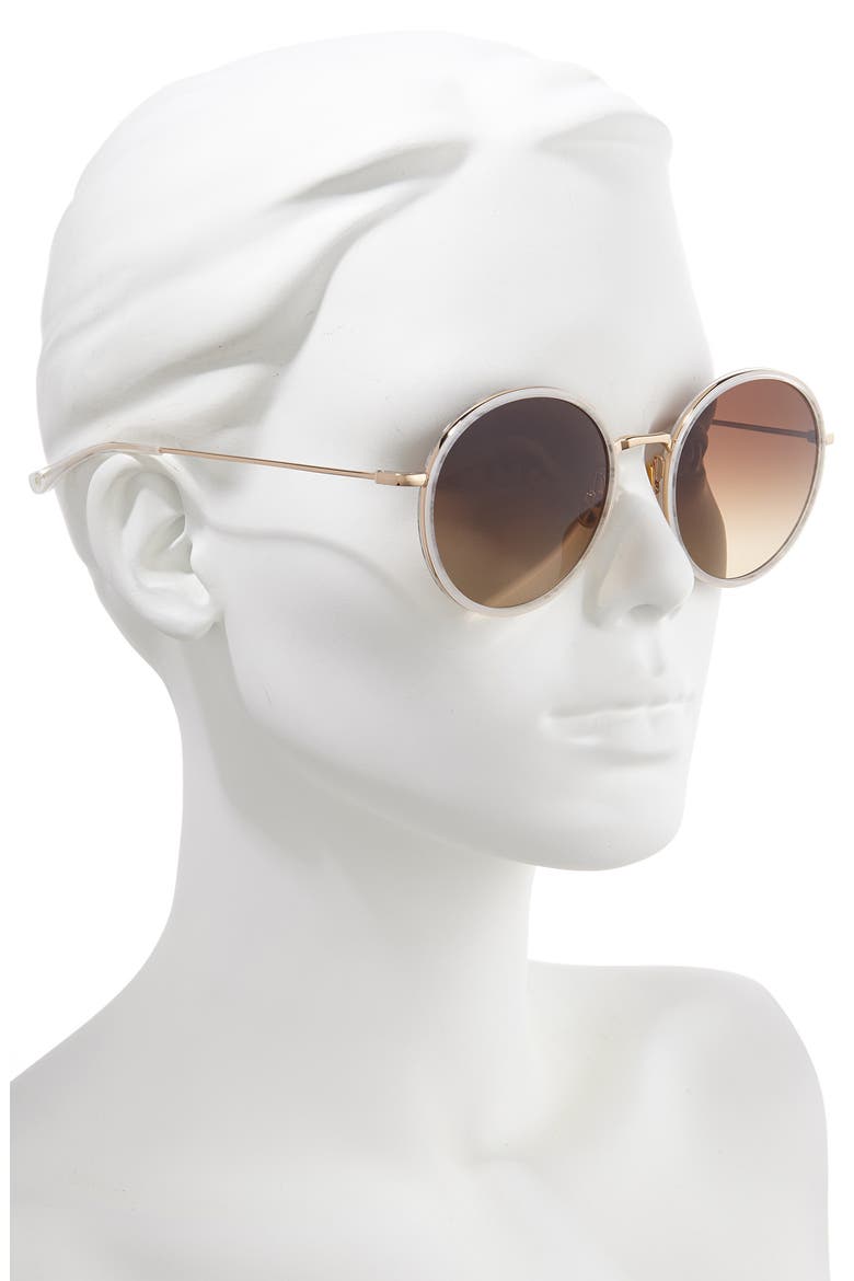 Audrey 56mm Polarized Round Sunglasses, Alternate, color, WHITE GOLD/ BROWN