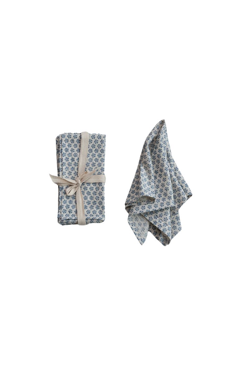 Storied Home Patterned Cotton and Linen Napkin Set, Blue, Set of 4, Main, color, Blue