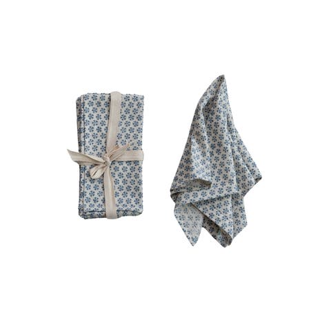 Patterned Cotton and Linen Napkin Set, Blue, Set of 4