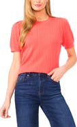 CeCe Short Sleeve Pointelle Stitch Sweater