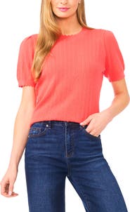 CeCe Short Sleeve Pointelle Stitch Sweater