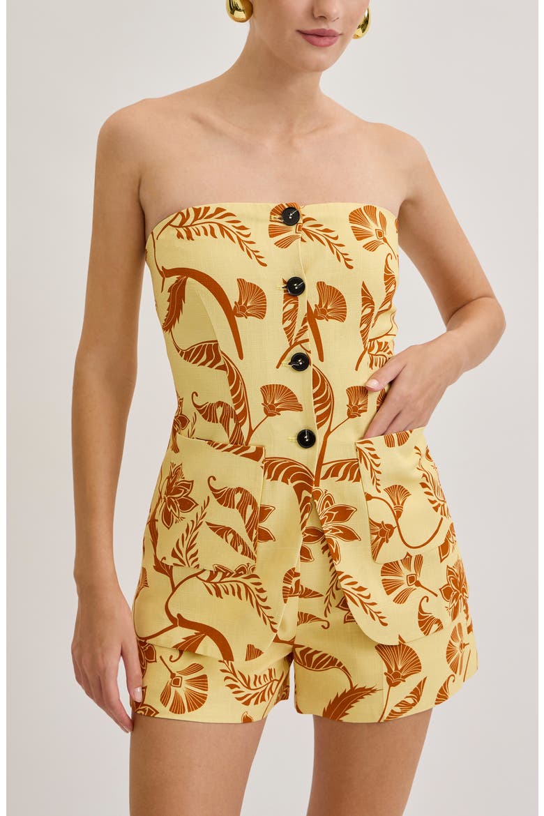 Savannah Print Strapless Button Front Top, Alternate, color, MARIGOLD PALM PRINT
