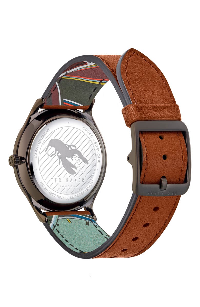 Ted Baker Three Hand Quartz Leather Strap Watch, 20mm, Alternate, color,