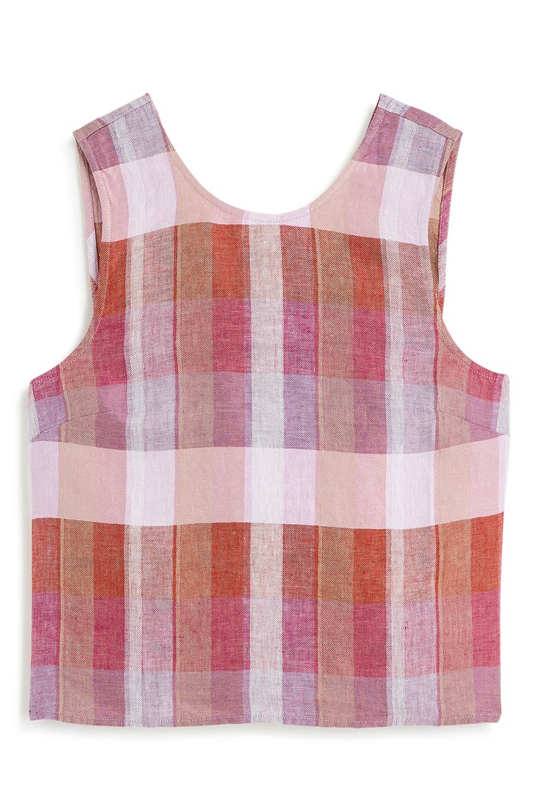 Plaid Tie Back Linen Tank Top, Alternate, color, PINK PLAID