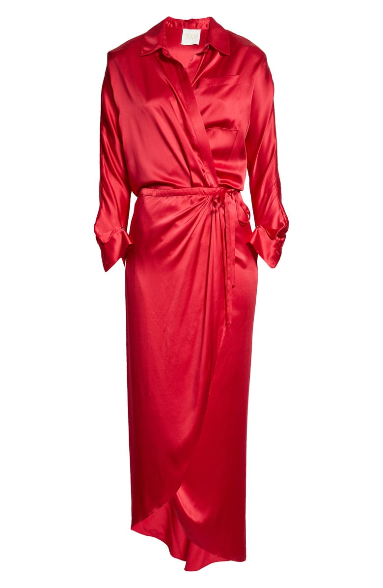 TWP Nights at Hotel du Cap Long Sleeve Silk Wrap Shirtdress, Alternate, color, 