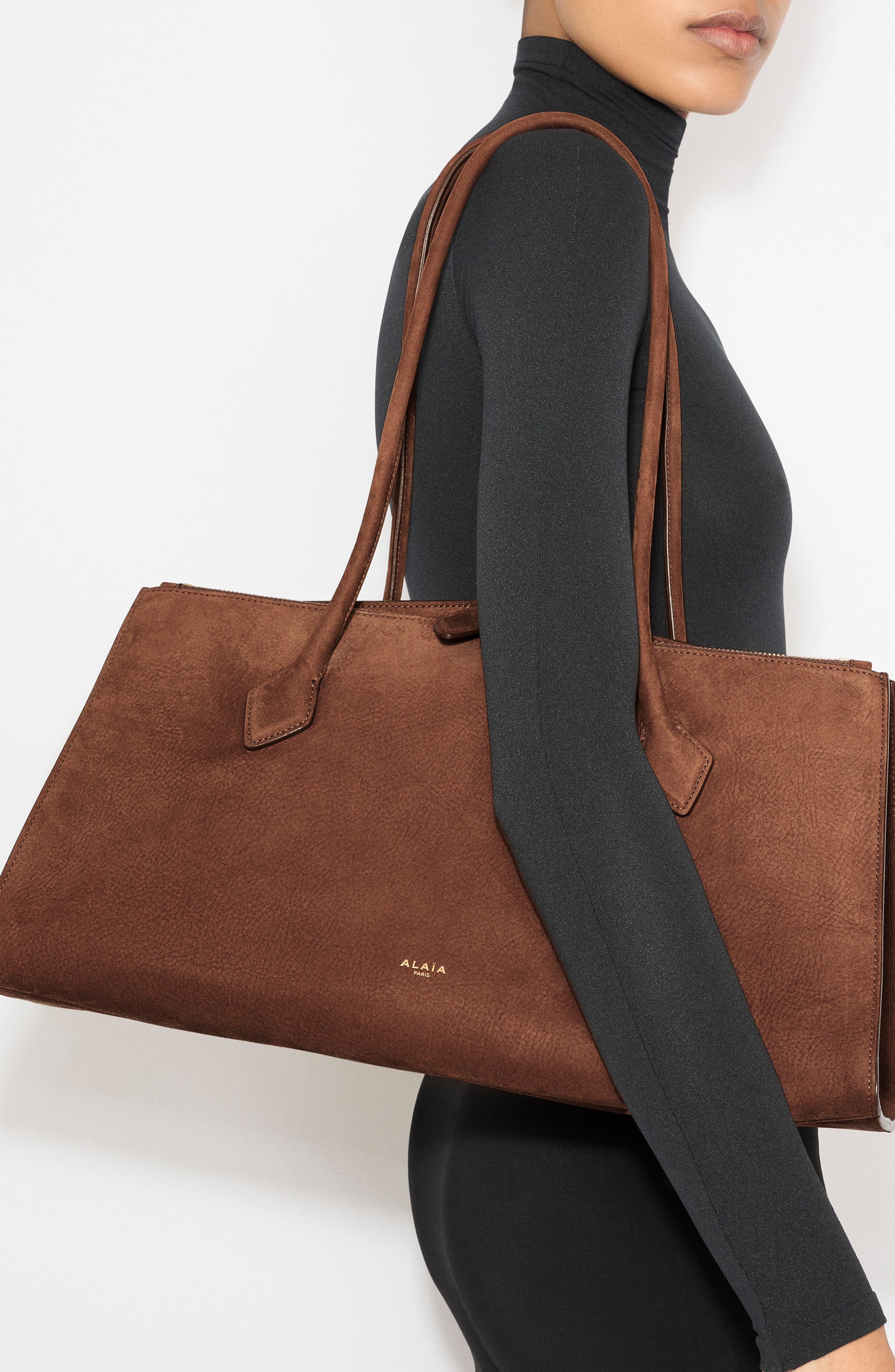 Alaïa Le Teckel Suede Tote, Alternate, color, Terre D Ombre
