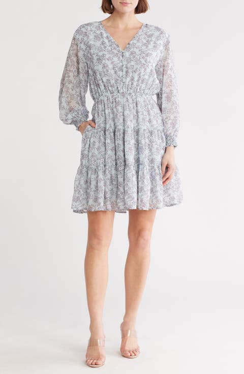 Floral Long Sleeve Tiered Minidress