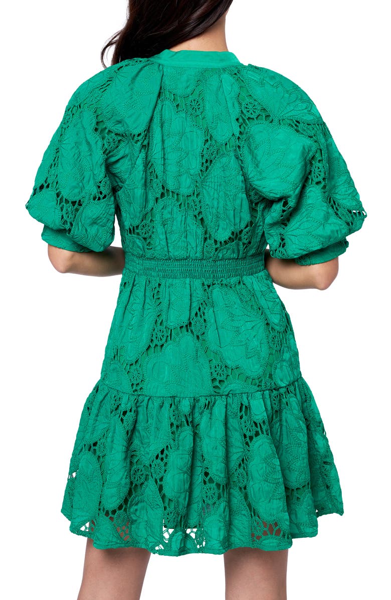 CIEBON Steph Floral Embroidered Puff Sleeve Minidress, Alternate, color, Green