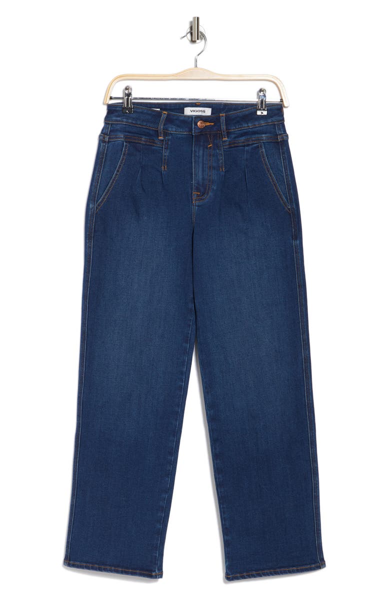 Vigoss Pleated Straight Leg Denim Trouser, Alternate, color, Dark Wash