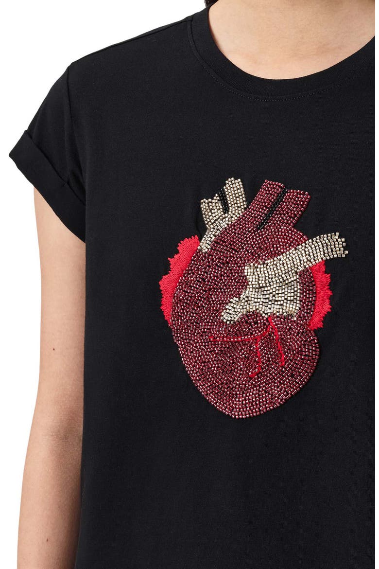 Andrea Anna Embellished Beaded Heart T-Shirt, Alternate, color, BLACK