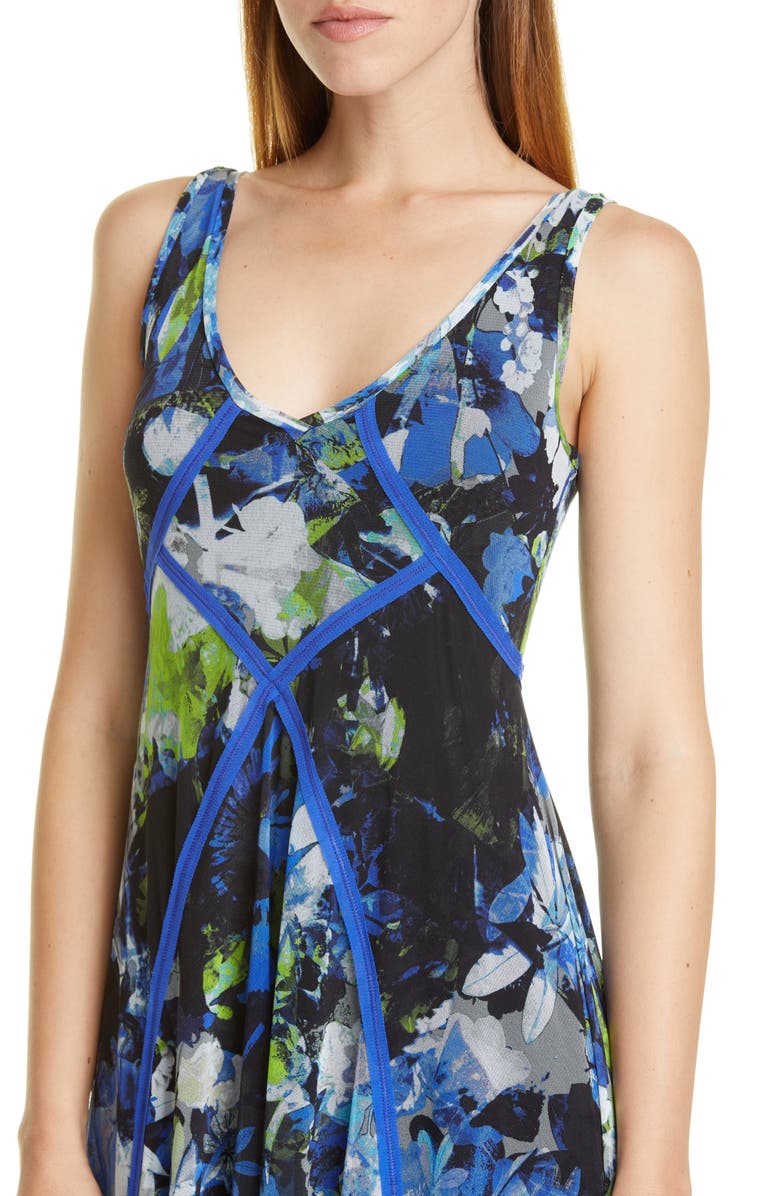 Fuzzi Floral Print Asymmetrical Midi Dress, Alternate, color, 