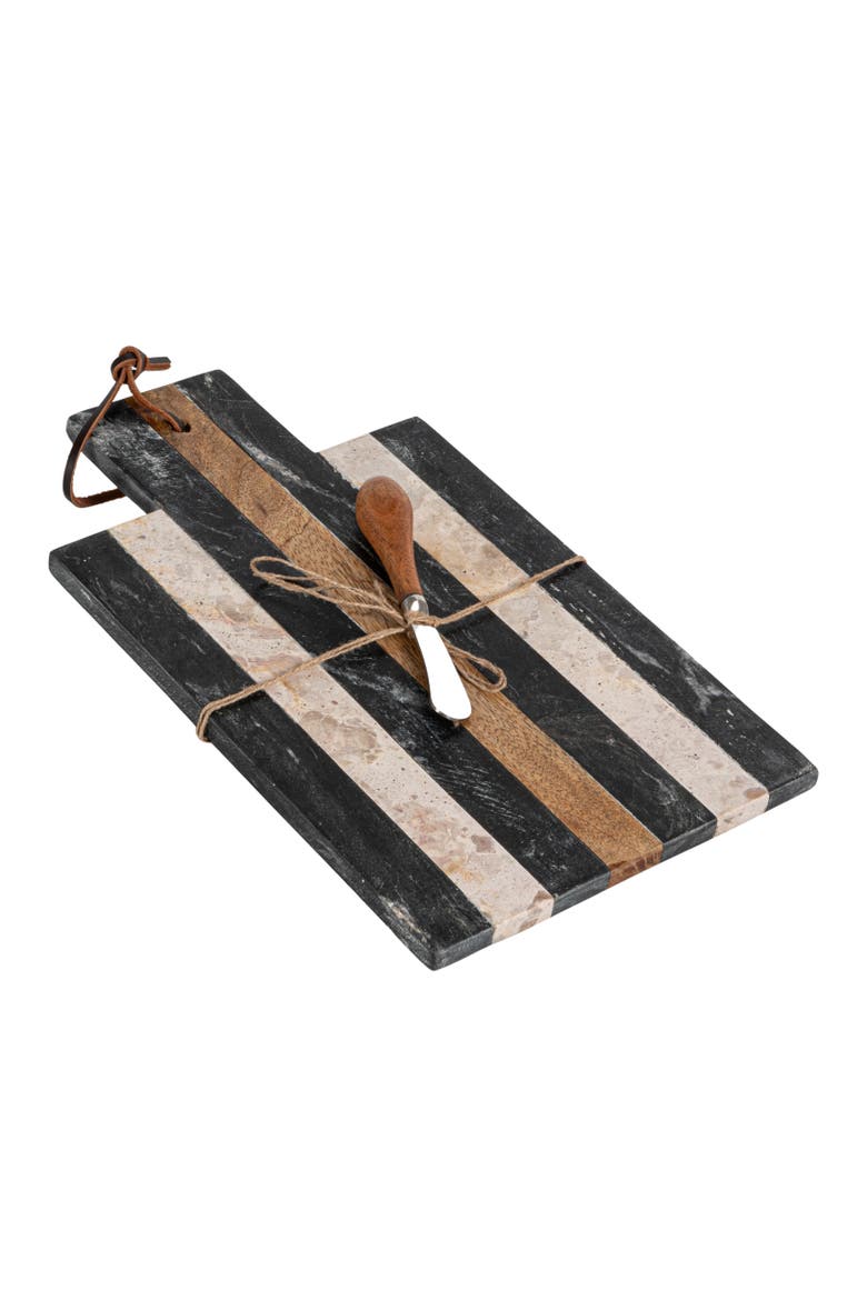 Cheese and Cutting Board with Handle, Tie and Canape Knife, Main, color, Brown