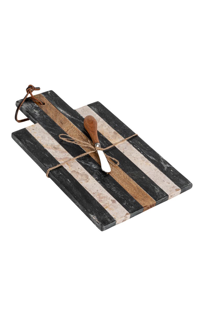 Storied Home Cheese and Cutting Board with Handle, Tie and Canape Knife, Main, color, Brown