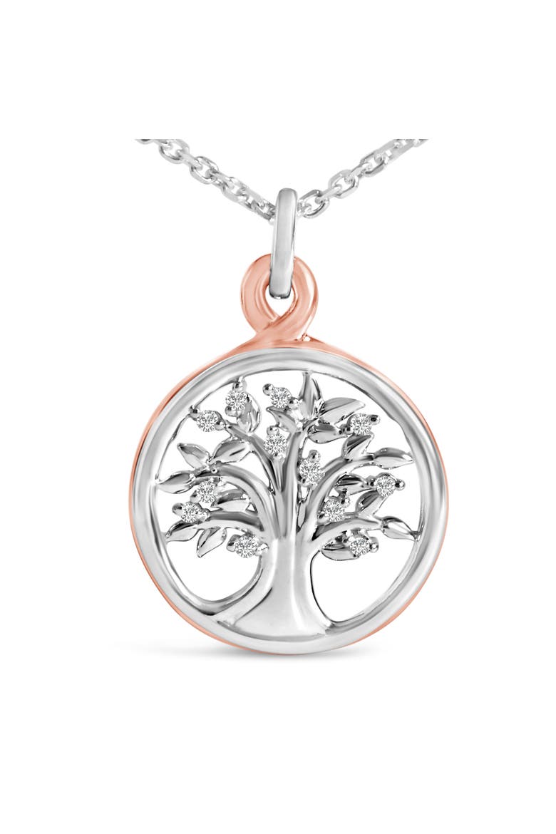 14K Rose Gold Plated Sterling Silver Diamond Accent Tree of Life Pendant Necklace, Alternate, color, White Gold over Silver