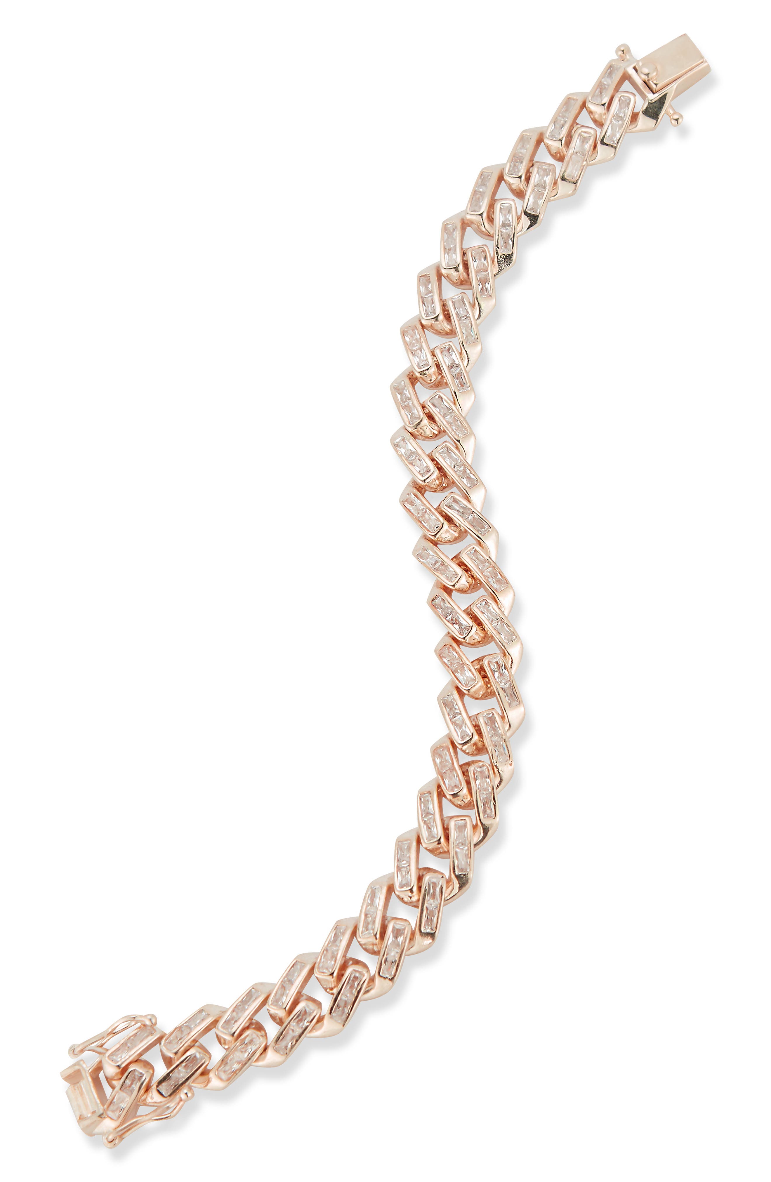 Sphera Milano Cubic Zirconia Curb Chain Bracelet In Rose Gold