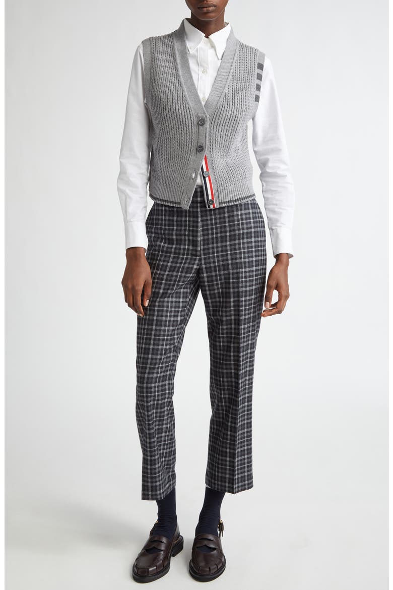 Gingham Side Tab Wool Trousers, Alternate, color, CHARCOAL