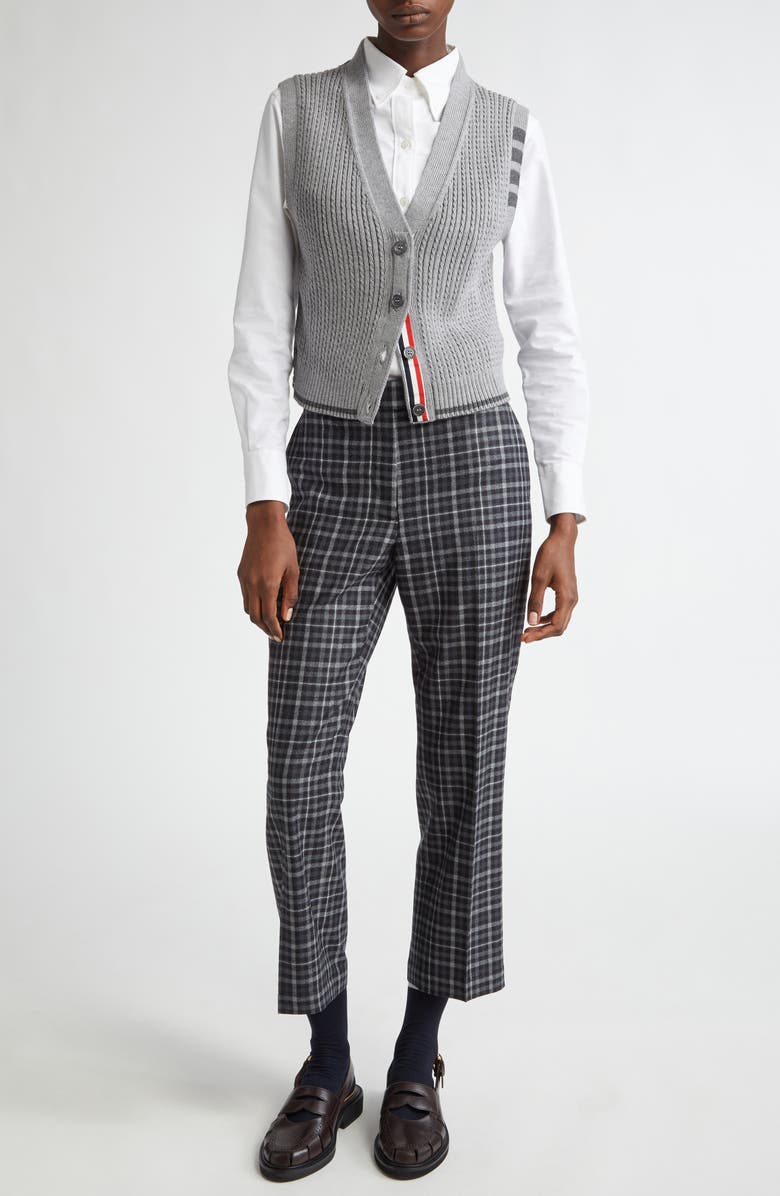 Thom Browne Gingham Side Tab Wool Trousers, Alternate, color, Charcoal