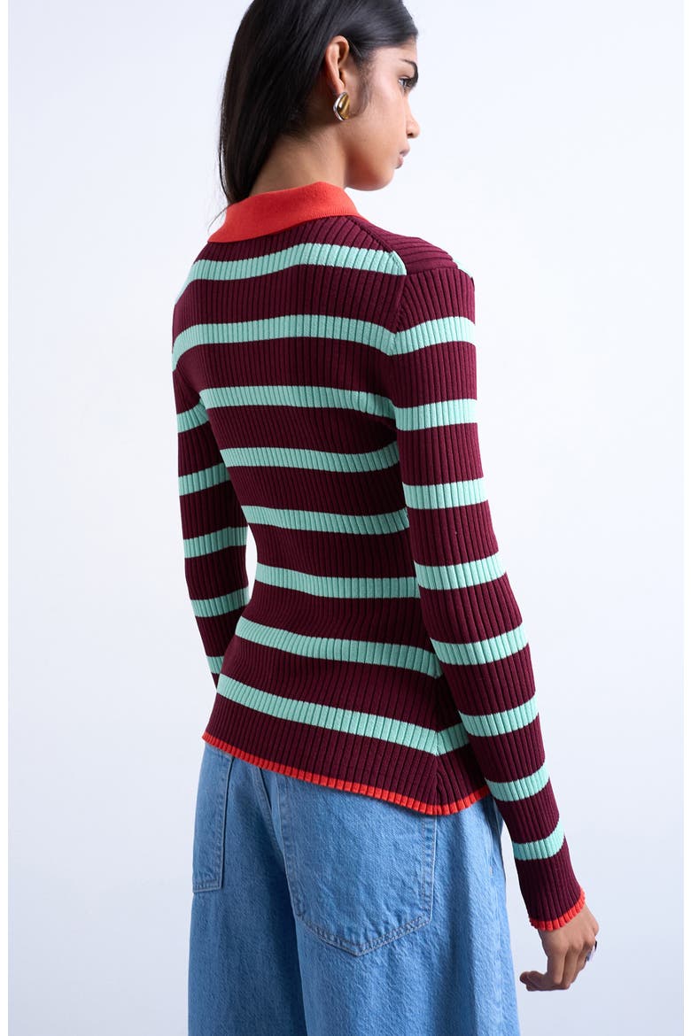 Stripe Long Sleeve Rib Polo, Alternate, color, BURGUNDY MULTI