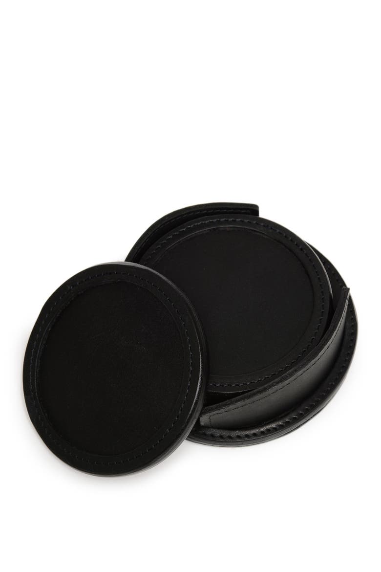 Frost Leather Coaster Set, Alternate, color, Black