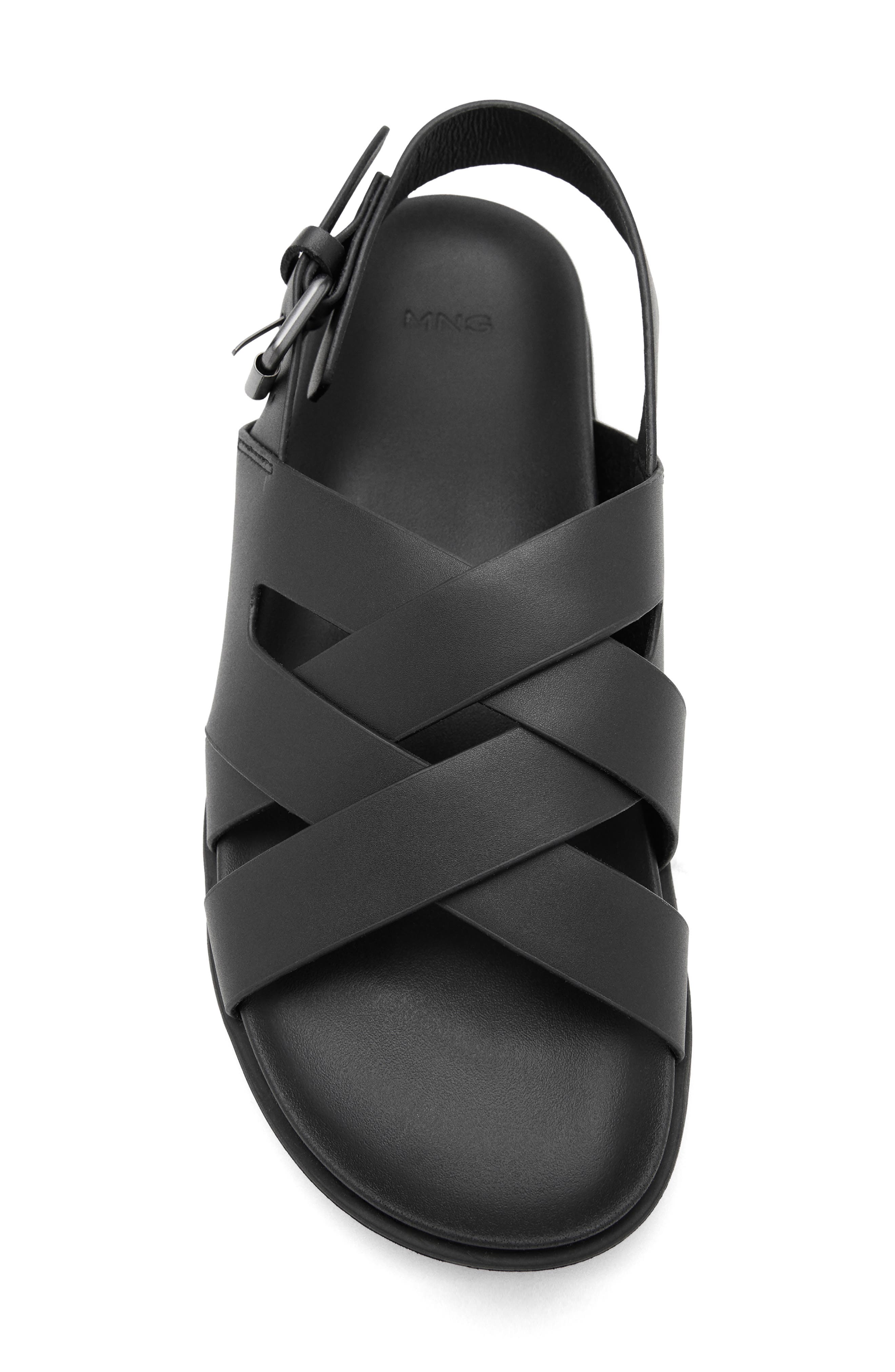 Crisscross Leather Slingback Sandal, Alternate, color, BLACK