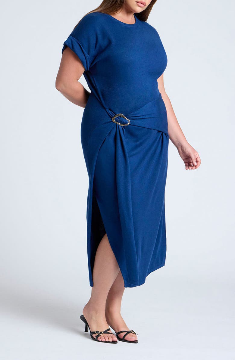 ELOQUII Rolled Sleeve Midi Dress, Main, color, 