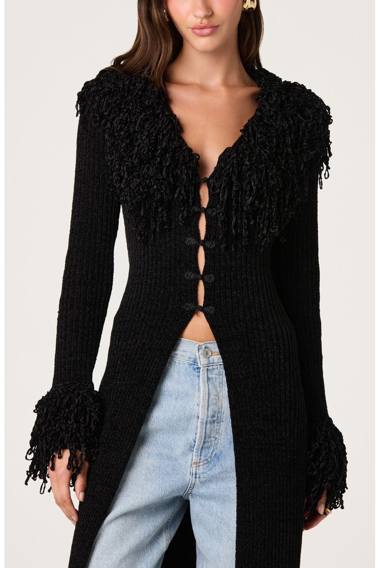 Jadwiga Fringe Tie Waist Cardigan, Alternate, color, BLACK
