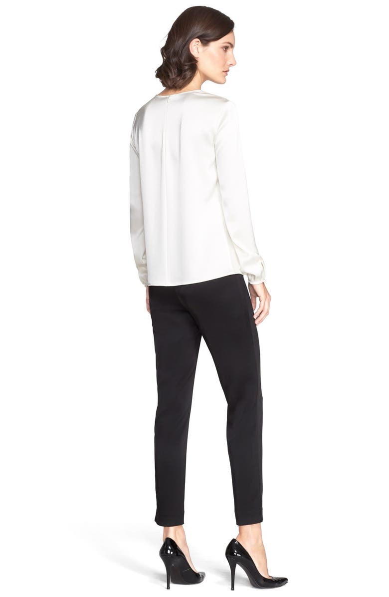 St. John Collection Draped Ruffle Liquid Satin Blouse, Alternate, color,