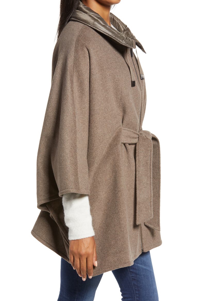 Quilted Collar Wool Blend Cape, Alternate, color, TAUPE
