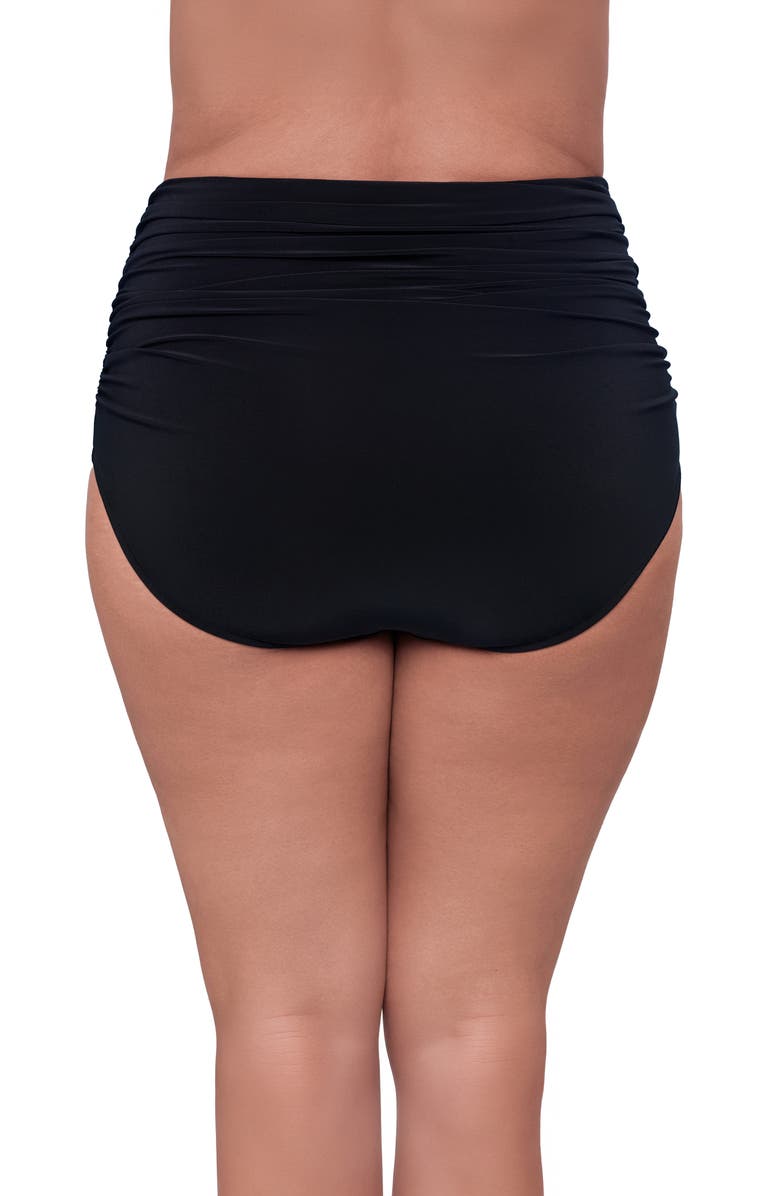 Trimshaper High Waist Shirred Plus Size Control Swim Brief, Alternate, color, Black