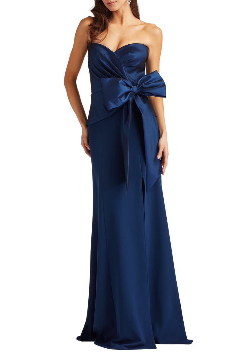 Tadashi Shoji Strapless Stretch Crepe Gown, Alternate, color, Navy