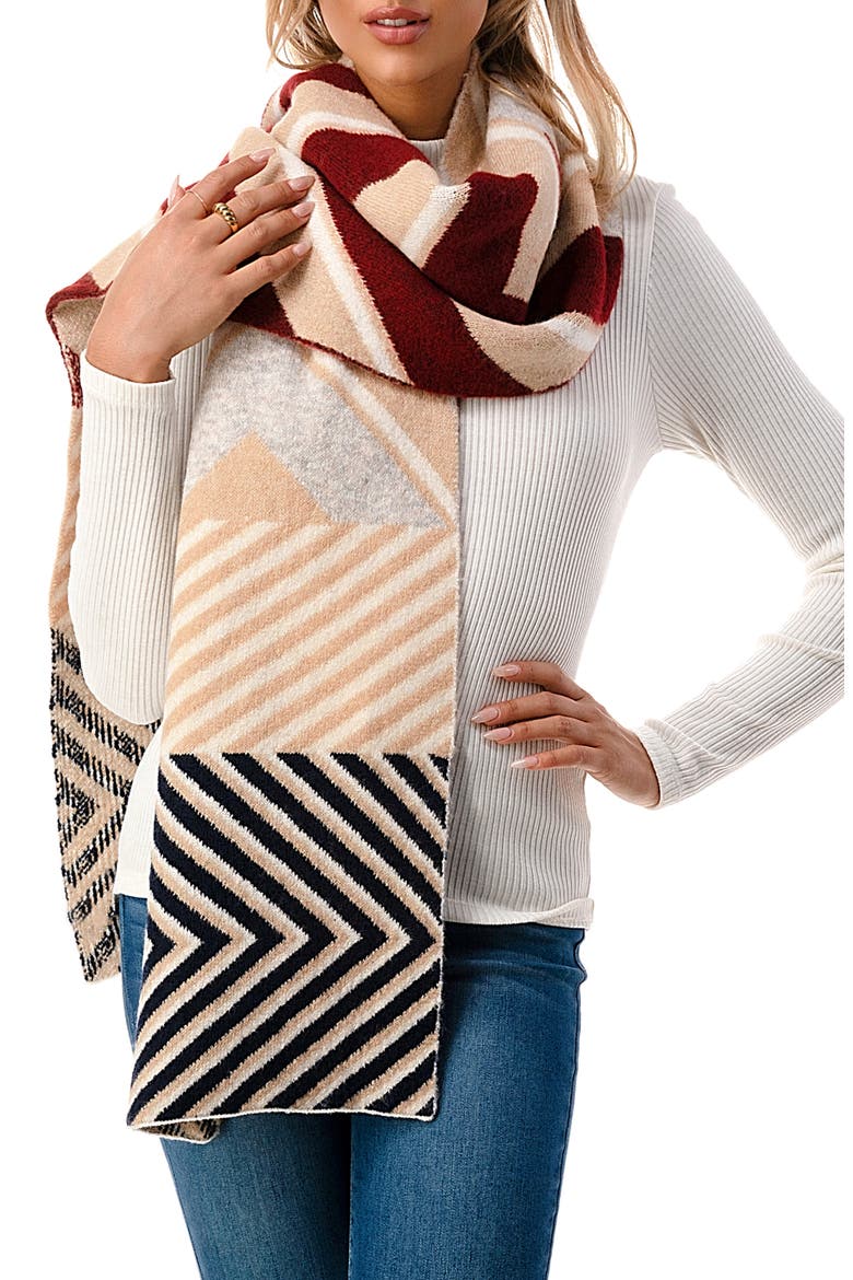 Ultra Soft Chevron Knit Scarf, Main, color, BURGUNDY