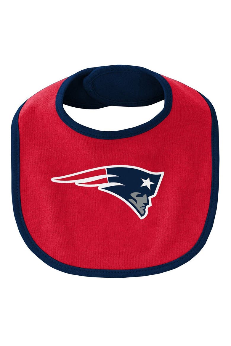 Newborn & Infant Navy/Red New England Patriots Little Champ Three-Piece Bodysuit Bib & Booties Set, Alternate, color, Navy